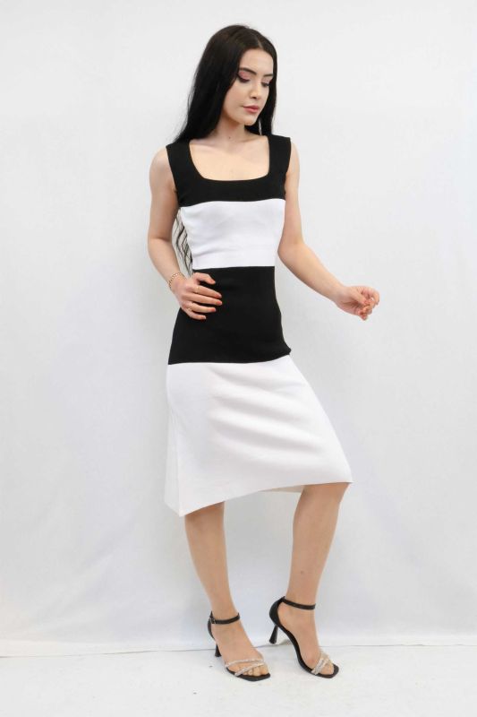 Moda Çizgi Triko Elbise Siyah - 5