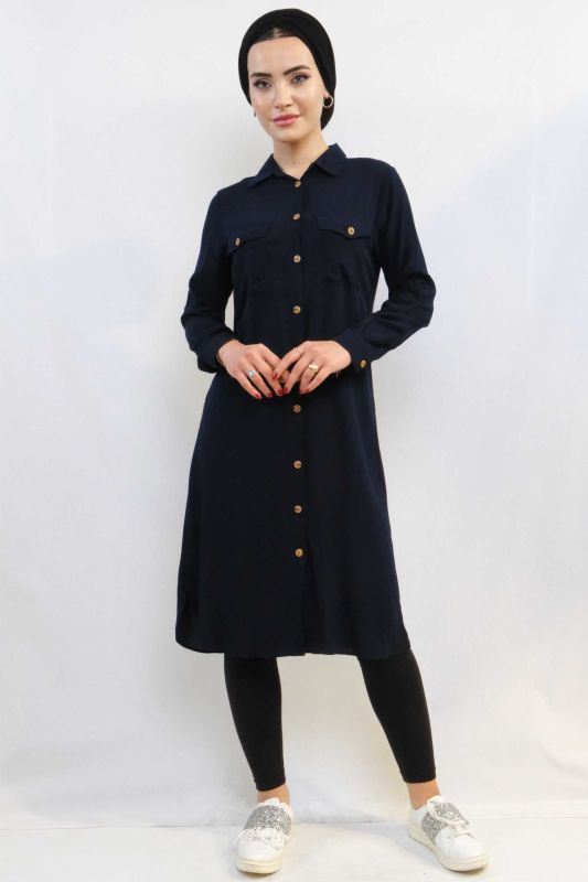 Moda Çizgi Tunik Gömlek Lacivert - 1