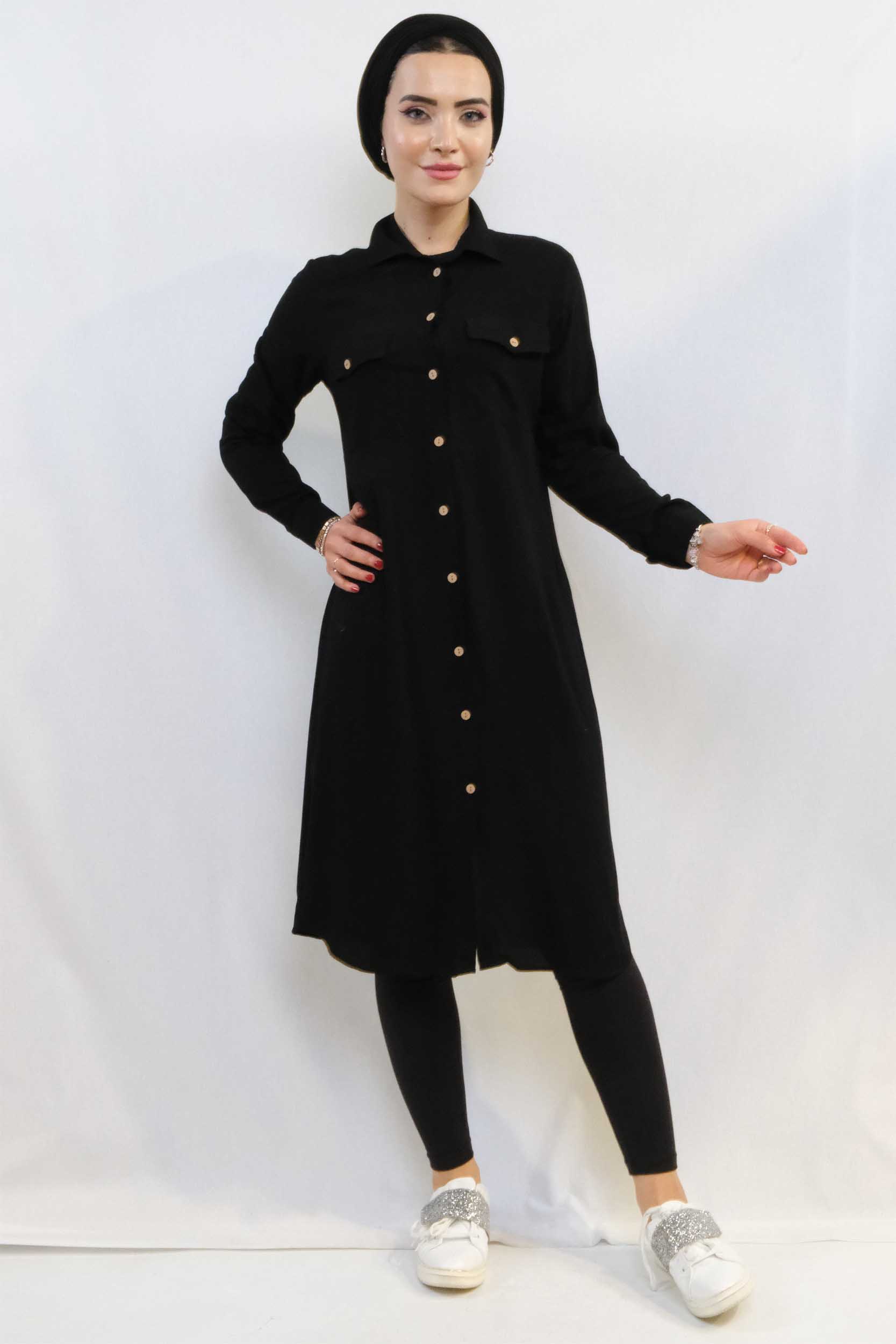 Moda Çizgi Tunik Gömlek Siyah - 42 | SİYAH
