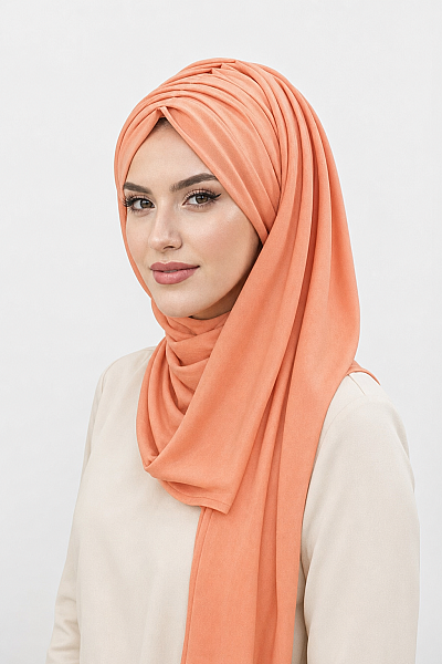 Turuncu Büzgülü Hazır Şal - 2