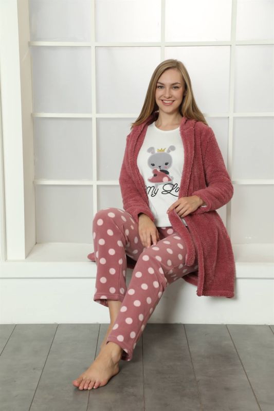 moda çizgi Welsoft Polar Kadın 3'lü Pijama Takımı 808023 - 2