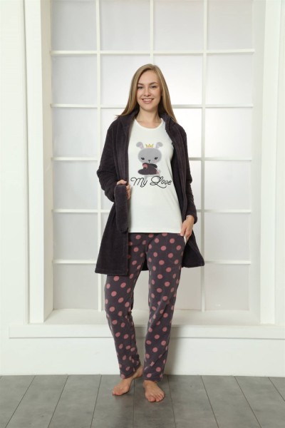 moda çizgi - moda çizgi Welsoft Polar Kadın 3'lü Pijama Takımı 808024