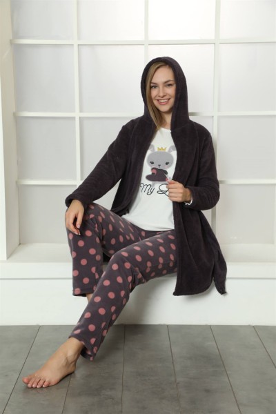 moda çizgi Welsoft Polar Kadın 3'lü Pijama Takımı 808024 - Thumbnail