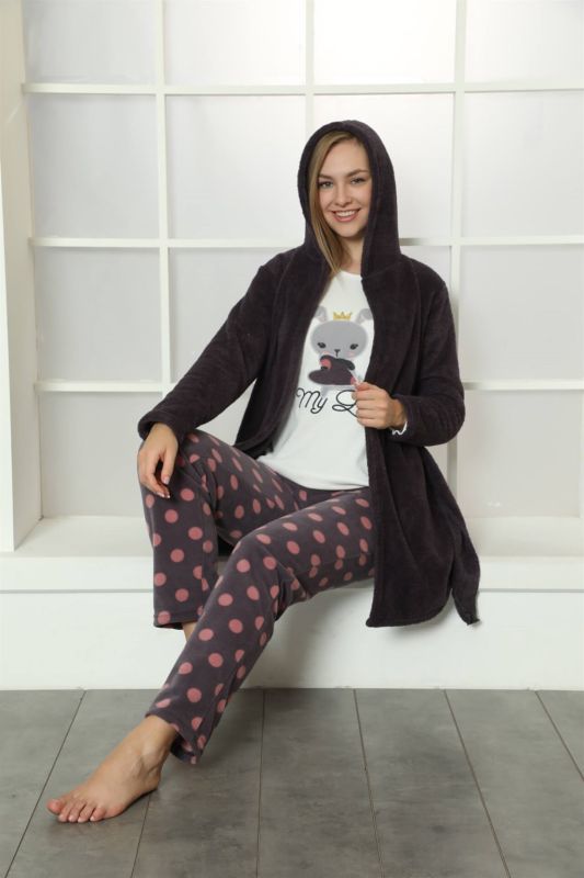 moda çizgi Welsoft Polar Kadın 3'lü Pijama Takımı 808024 - 2