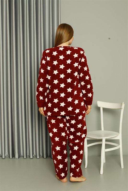 Moda Çizgi Welsoft Polar Kadın Büyük Beden Bordo Pijama Takımı 808042 - 5