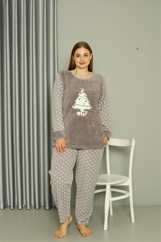 Moda Çizgi Welsoft Polar Kadın Büyük Beden Gri Pijama Takımı 808048 - 1
