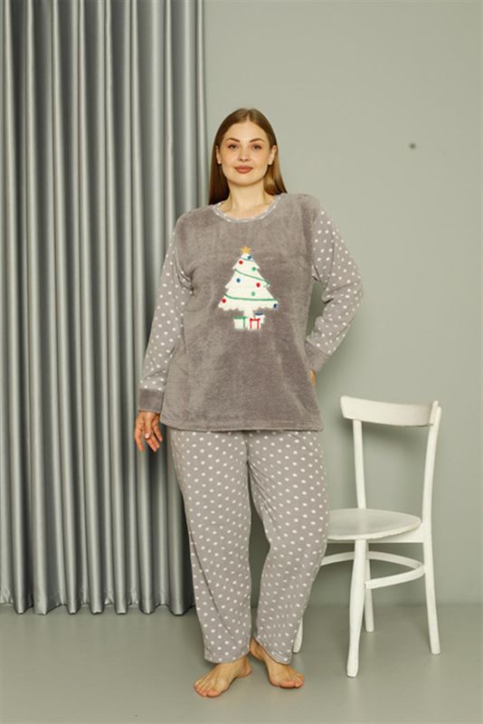 Moda Çizgi Welsoft Polar Kadın Büyük Beden Gri Pijama Takımı 808048 - 3