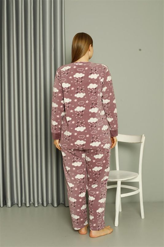 Moda Çizgi Welsoft Polar Kadın Büyük Beden Lila Pijama Takımı 808044 - 4