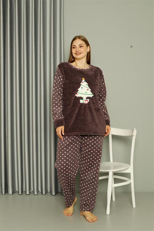 Moda Çizgi Welsoft Polar Kadın Büyük Beden Mürdüm Pijama Takımı 808048 - 2