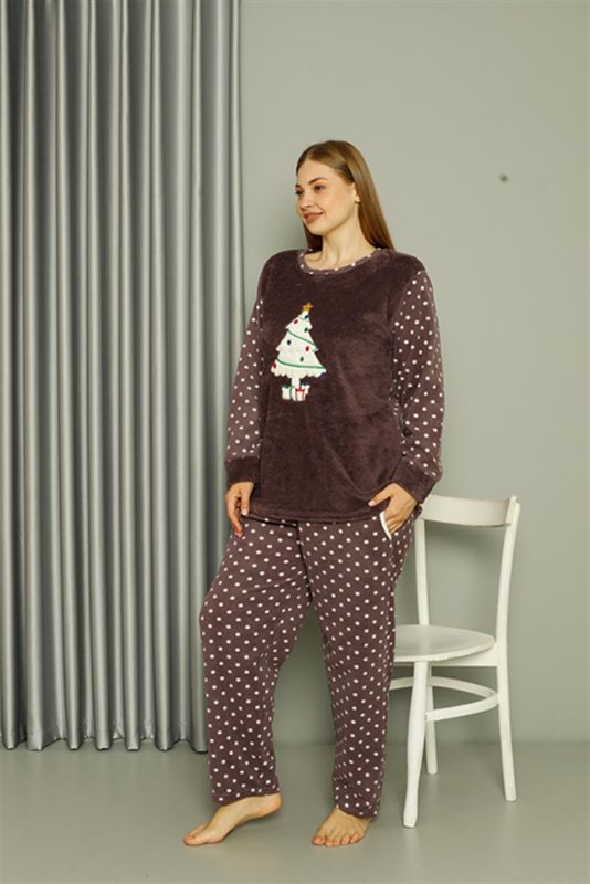 Moda Çizgi Welsoft Polar Kadın Büyük Beden Mürdüm Pijama Takımı 808048 - 3