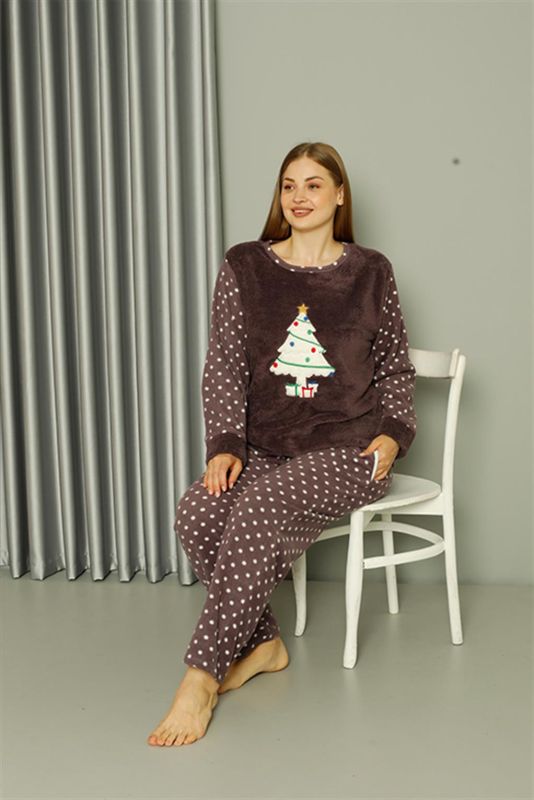 Moda Çizgi Welsoft Polar Kadın Büyük Beden Mürdüm Pijama Takımı 808048 - 4