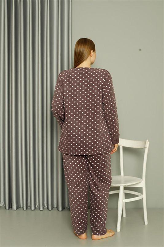 Moda Çizgi Welsoft Polar Kadın Büyük Beden Mürdüm Pijama Takımı 808048 - 5