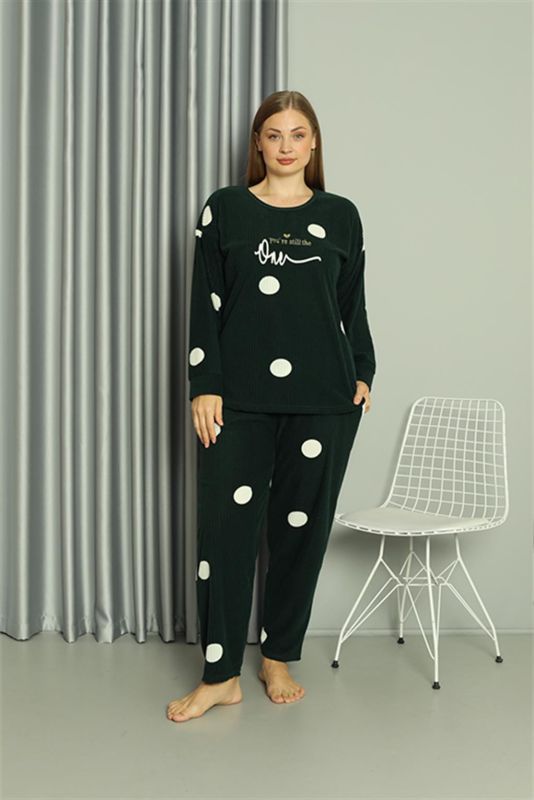 Moda Çizgi Welsoft Polar Kadın Büyük Beden Petrol Rengi Pijama Takımı 808045 - 1