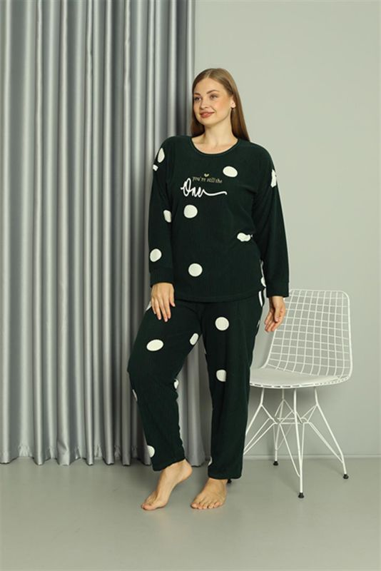 Moda Çizgi Welsoft Polar Kadın Büyük Beden Petrol Rengi Pijama Takımı 808045 - 2
