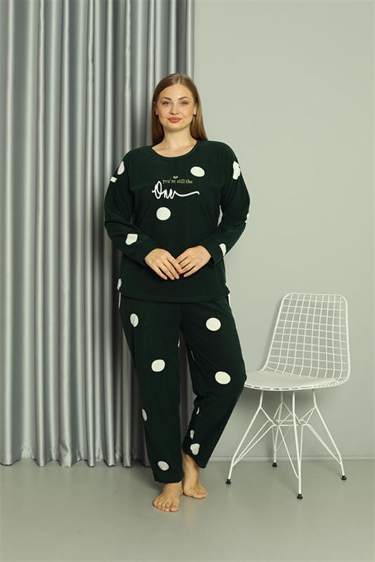 Moda Çizgi Welsoft Polar Kadın Büyük Beden Petrol Rengi Pijama Takımı 808045 - 3