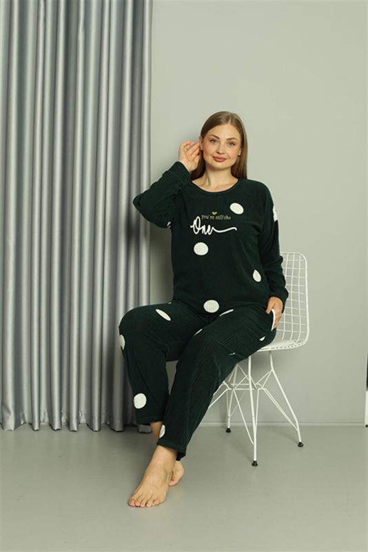 Moda Çizgi Welsoft Polar Kadın Büyük Beden Petrol Rengi Pijama Takımı 808045 - 4
