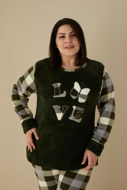 Moda Çizgi Welsoft Polar Kadın Büyük Beden Pijama Takımı 808030 - 2