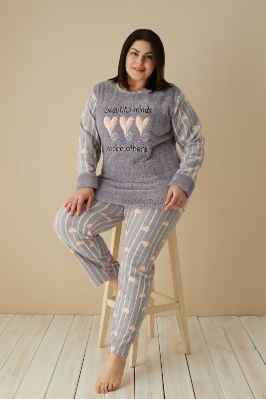 Moda Çizgi Welsoft Polar Kadın Büyük Beden Pijama Takımı 808036 - 1