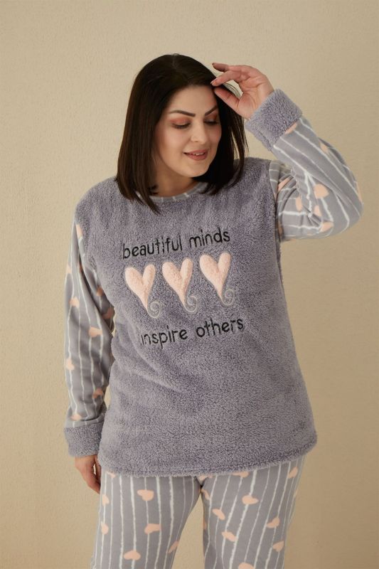 Moda Çizgi Welsoft Polar Kadın Büyük Beden Pijama Takımı 808036 - 2