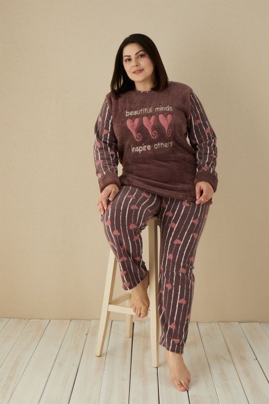 Moda Çizgi Welsoft Polar Kadın Büyük Beden Pijama Takımı 808037 - 1