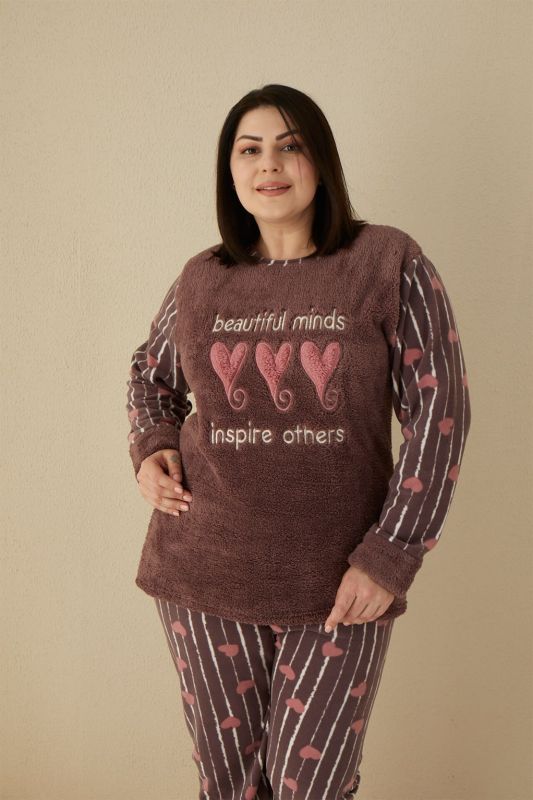 Moda Çizgi Welsoft Polar Kadın Büyük Beden Pijama Takımı 808037 - 2