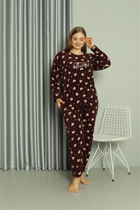Moda Çizgi Welsoft Polar Kadın Büyük Beden Pijama Takımı 808041 - 1