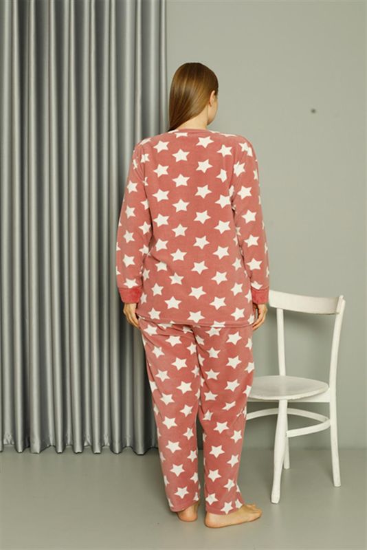 Moda Çizgi Welsoft Polar Kadın Büyük Beden Pudra Pijama Takımı 808042 - 5