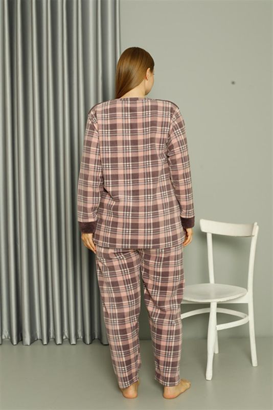 Moda Çizgi Welsoft Polar Kadın Büyük Beden Vizon Pijama Takımı 808040 - 5