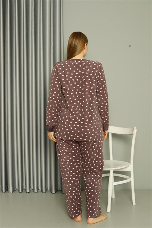 Moda Çizgi Welsoft Polar Kadın Büyük Beden Vizon Pijama Takımı 808046 - 4