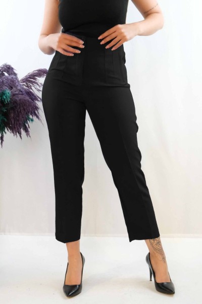 Moda Çizgi Yüksek Bel Pantolon Siyah - Thumbnail