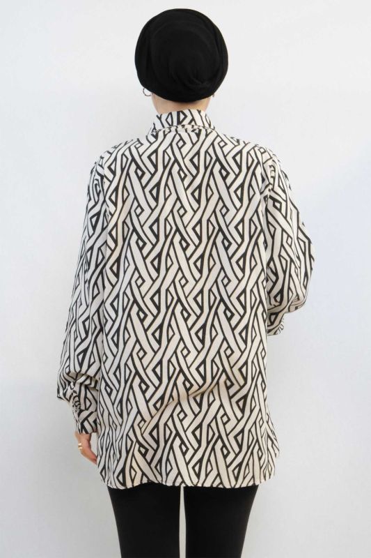 Moda Çizgi Zikzak Desenli Keten Gömlek MC4108 - 2