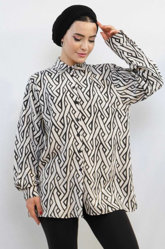 Moda Çizgi Zikzak Desenli Keten Gömlek MC4108 - 3