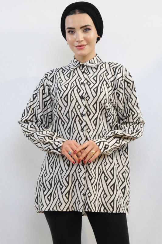 Moda Çizgi Zikzak Desenli Keten Gömlek MC4108 - 1