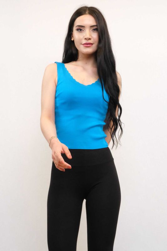 Moda Çizgi Zigzag Collar Knitwear Blouse Turquoise - 2