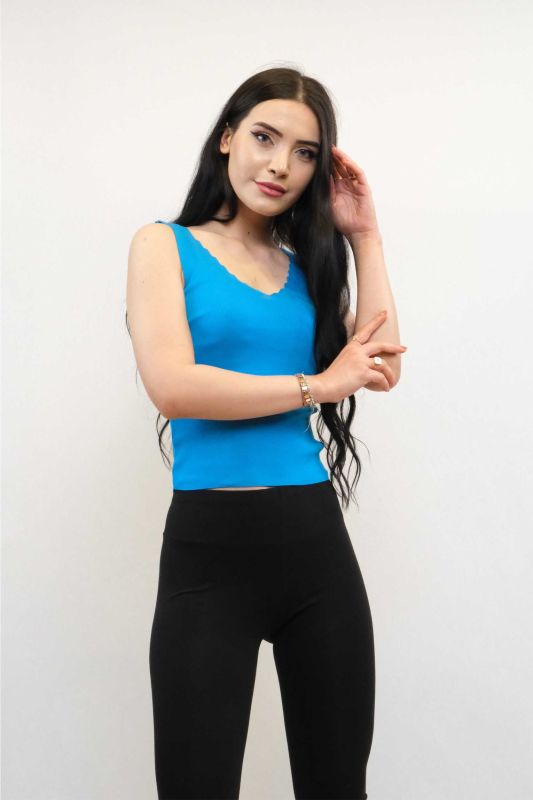 Moda Çizgi Zigzag Collar Knitwear Blouse Turquoise - 3