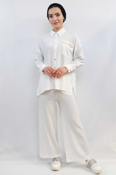 Moda Çizgi - Moda Çizgi Zincir Aksesuarlı İkili Takım Beyaz