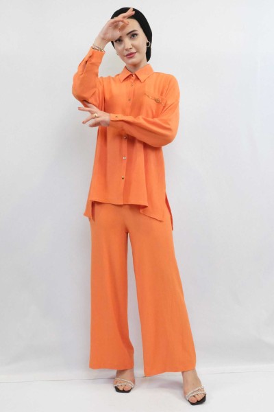 Moda Çizgi - Moda Çizgi Zincir Aksesuarlı İkili Takım Turuncu