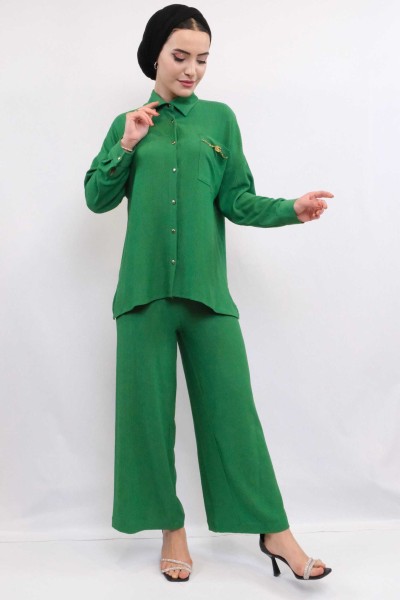 Moda Çizgi - Moda Çizgi Zincir Aksesuarlı İkili Takım Yeşil