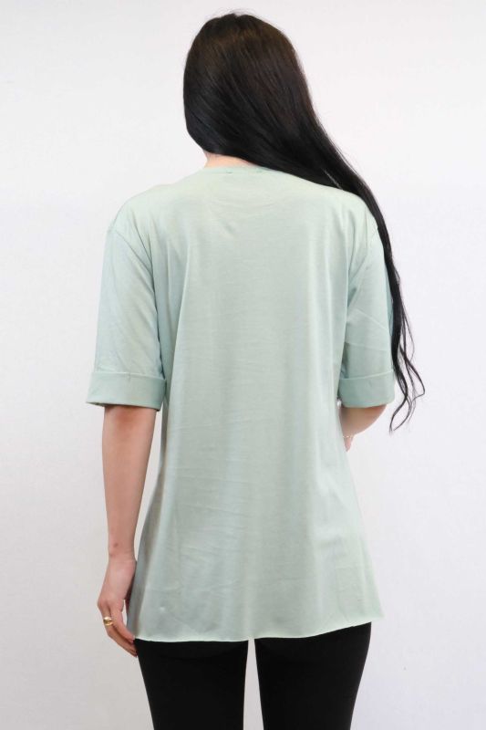 Moda Çizgi Zincir Aksesuarlı Tshirt Mint - 2