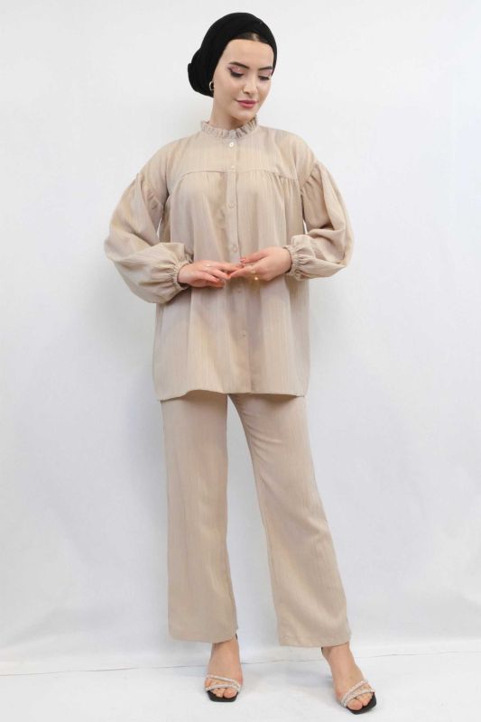 Moda Çizgid Robe Double Set Stone - 2
