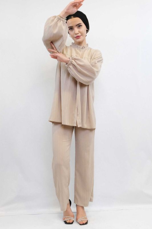 Moda Çizgid Robe Double Set Stone - 3