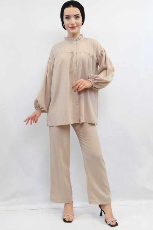 Moda Çizgid Robe Double Set Stone - 4