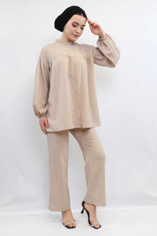 Moda Çizgid Robe Double Set Stone - 1