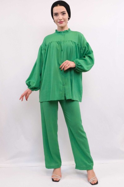 Moda Çizgi - Moda Çizgili Robalı İkili Takım Yeşil
