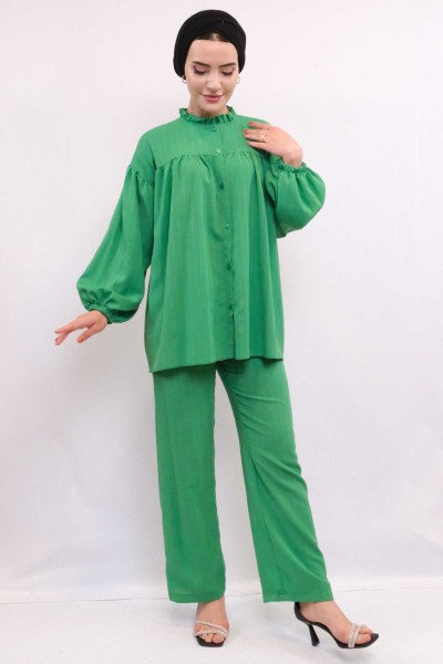 Moda Çizgili Robalı İkili Takım Yeşil - Thumbnail