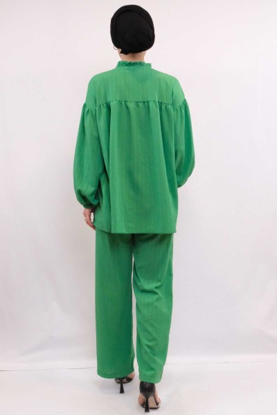 Moda Çizgili Robalı İkili Takım Yeşil - Thumbnail