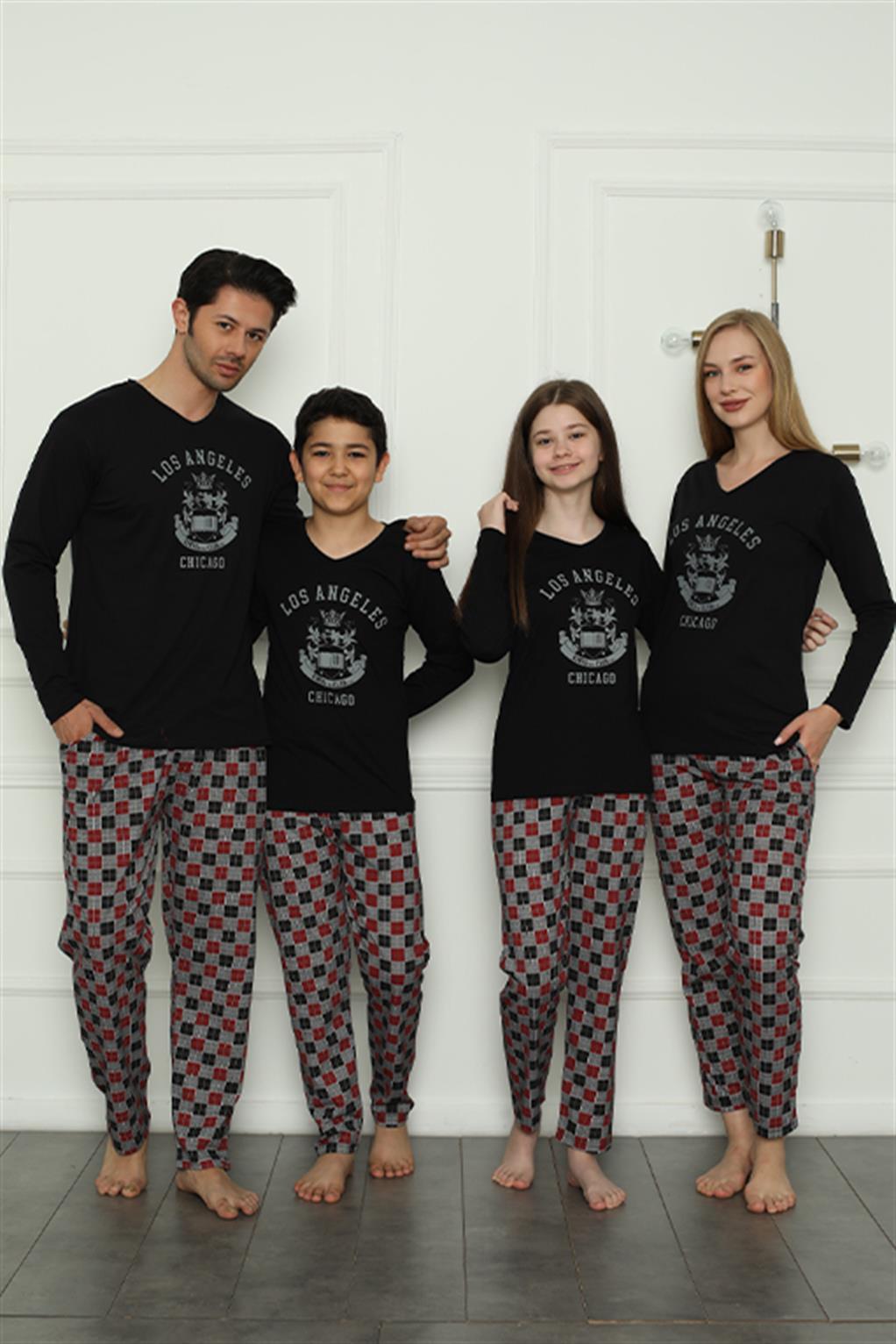 Moda Çizgi Aile Penye Pijama Takım (anne - kız ) 50111 Ayrı Ayrı Satılır . Fiyatları Farklıdır - L | Siyah Kadın