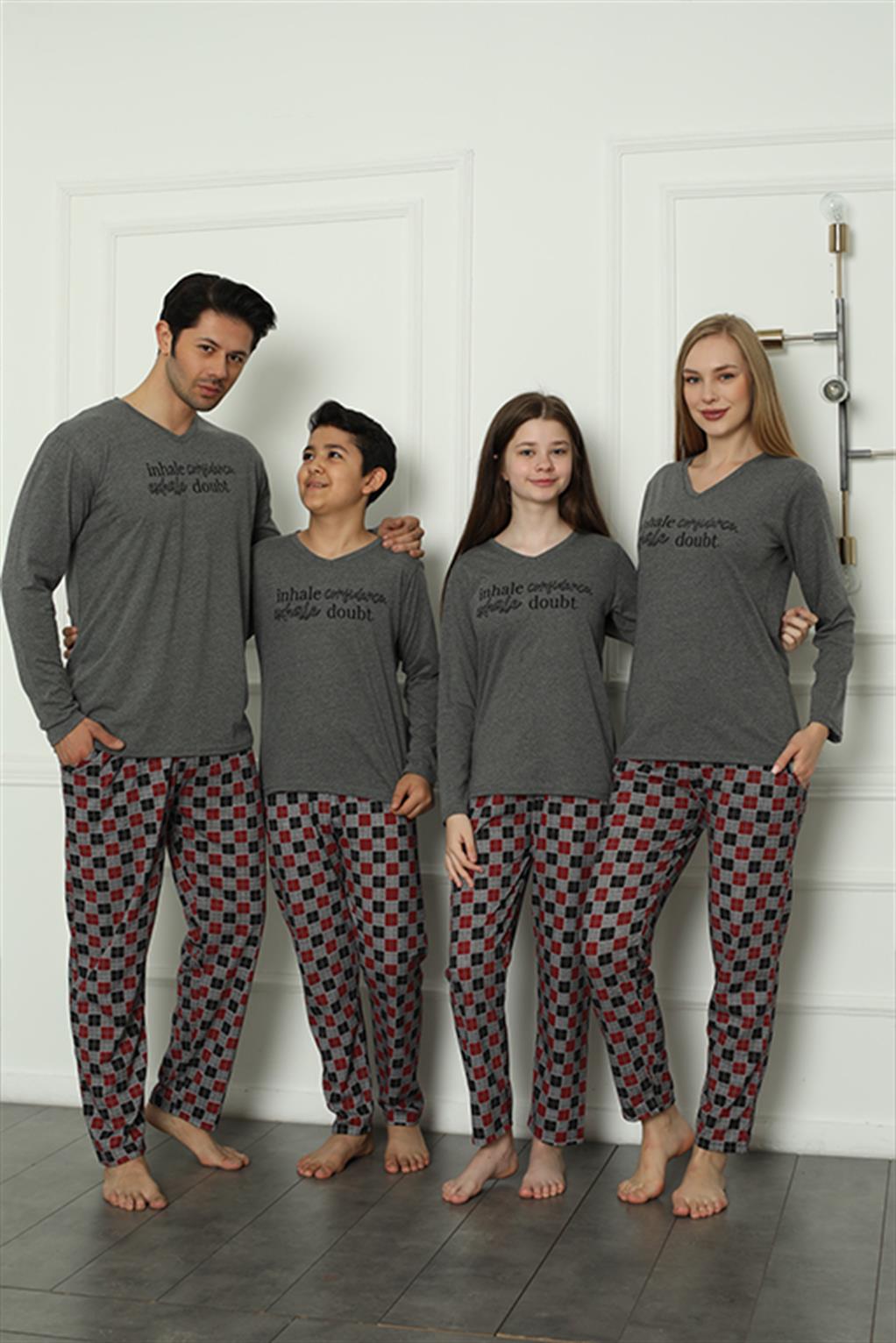 Moda Çizgi Aile Penye Pijama Takım (anne - kız ) 50112 Ayrı Ayrı Satılır . Fiyatları Farklıdır - 7-8 | Antrasit Kadın