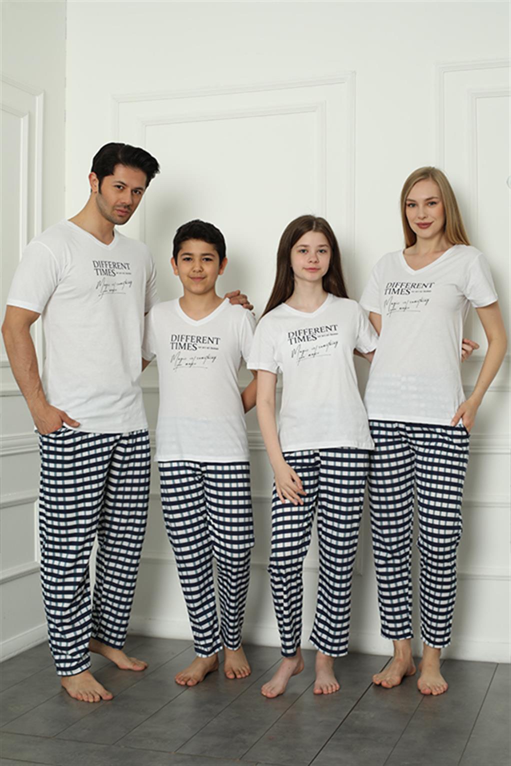 Moda Çizgi Aile Penye Pijama Takım (anne - kız ) 50113 Ayrı Ayrı Satılır . Fiyatları Farklıdır - 3-4 | Beyaz Kadın
