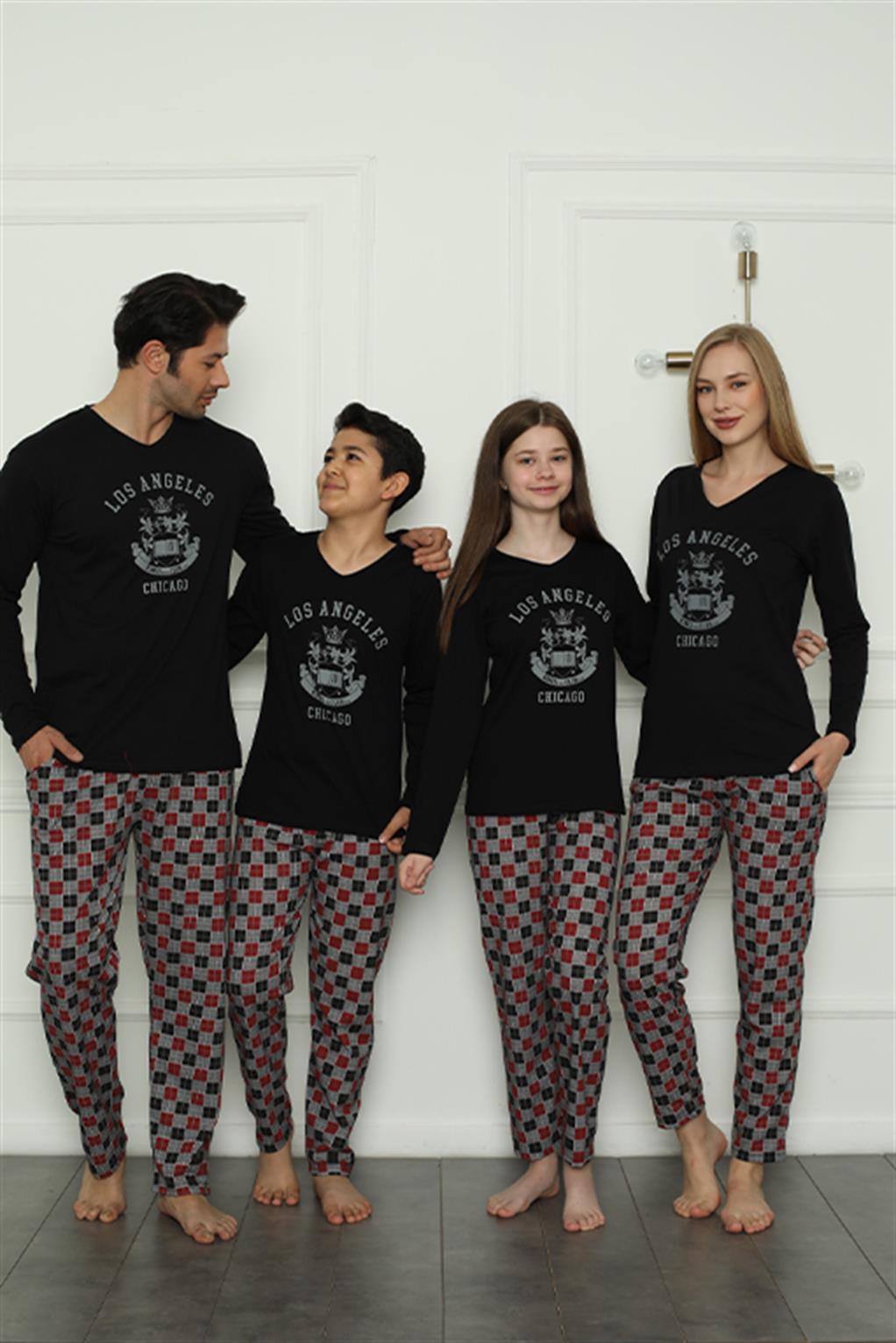Moda Çizgi Aile Penye Pijama Takım (baba - oğul ) 50111 Ayrı Ayrı Satılır . Fiyatları Farklıdır - 3-4 | Siyah Erkek
